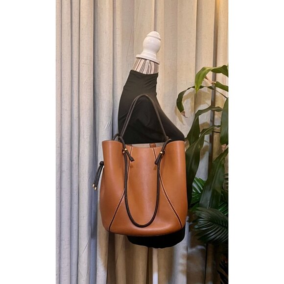 Tory Burch Leather Brown Shoulder Tote Bag with Spaghetti Straps - Picture 11 of 11